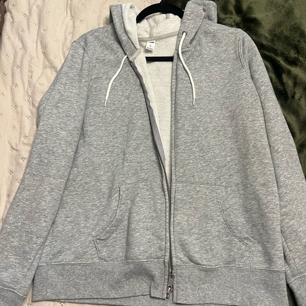 Old Navy Light Gray Sherpa-Lined Zip Hoodie